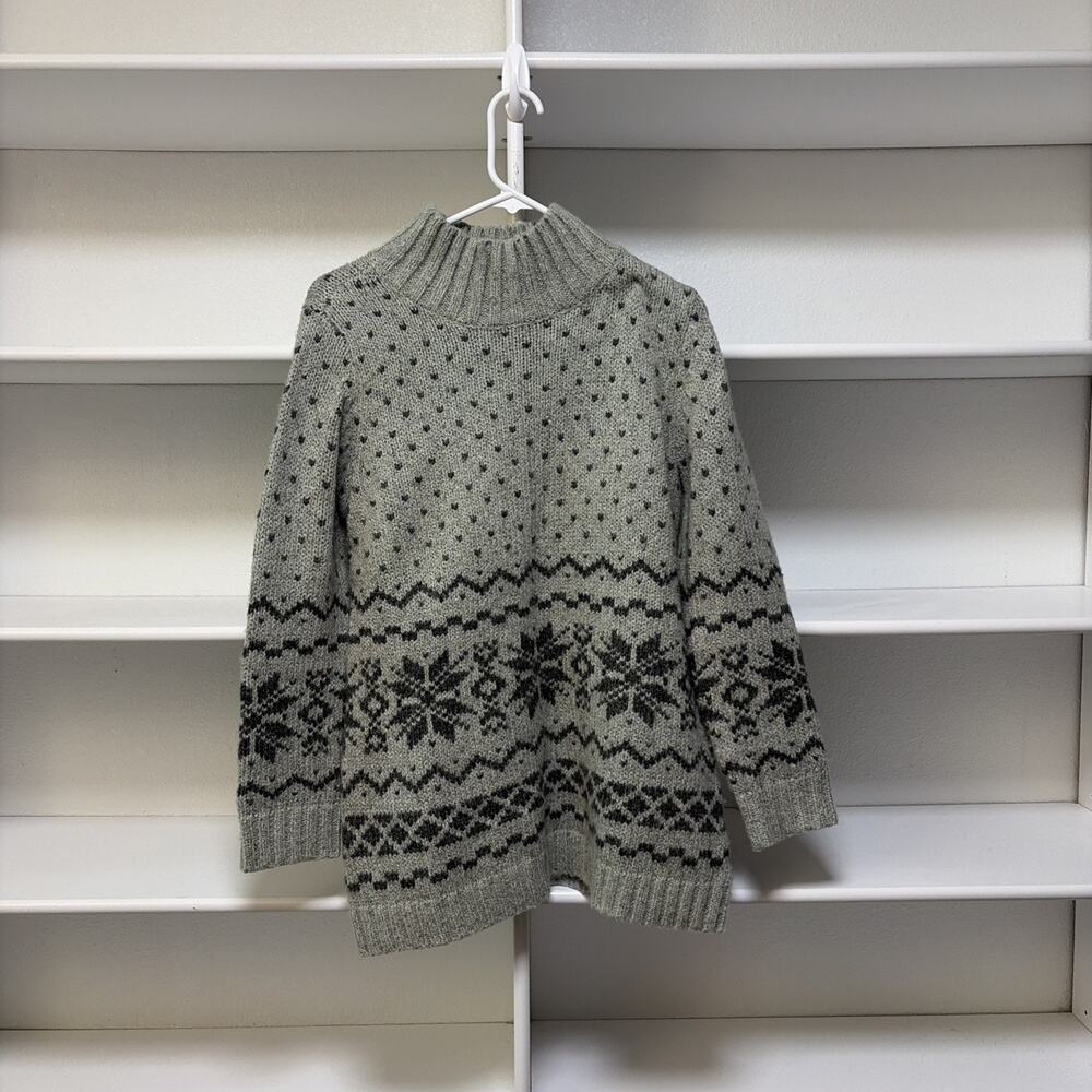 J Jill Women’s Fair Isle Mock Neck Sweater Gray Snowflake Petite M